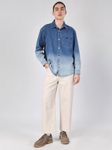 COMFORT FIT MEN'S LONG SLEEVE DENIM SHIRT MID INDIGO
