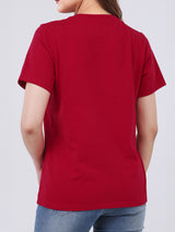 เสื้อยืดแขนสั้นผู้หญิง ทรงตรง สีแดง