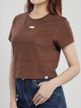 CROPPED FIT WOMEN'S SHORT SLEEVE T-SHIRT BROWN