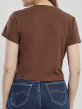 CROPPED FIT WOMEN'S SHORT SLEEVE T-SHIRT BROWN