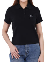 เสื้อโปโลแขนสั้นผู้หญิง SLIM FIT สีดำ