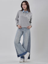 OVERSIZE FIT WOMEN'S LONG SLEEVE POLO GREY