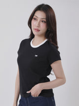 เสื้อยืดแขนสั้นผู้หญิง SLIM FIT สีดำ