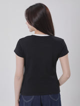 เสื้อยืดแขนสั้นผู้หญิง SLIM FIT สีดำ