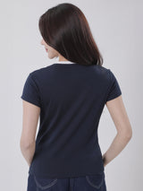 เสื้อยืดแขนสั้นผู้หญิง SLIM FIT สีกรมท่า