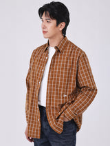 เสื้อเชิ้ตยีนส์แขนยาวผู้ชาย COMFORT FIT สีน้ำตาล