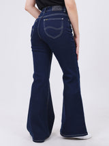 กางเกงยีนส์ผู้หญิง BOOTCUT FIT เอวสูง ทรงตรง-ขาม้า สียีนส์เข้ม