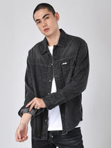 101 COLLECTION COMFORT FIT MEN'S LONG SLEEVE DENIM SHIRT BLACK