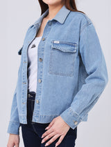 เสื้อแจ็คเก็ตยีนส์ผู้หญิง OVERSIZE FIT สียีนส์อ่อน