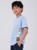 เสื้อยืดแขนสั้นเด็กผู้ชาย / เด็กผู้หญิง คอลเลคชั่น MINI ZOO ทรงตรง สีฟ้า