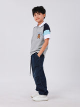 เสื้อโปโลแขนสั้นเด็กผู้ชาย คอลเลคชั่น MINI ZOO ทรงตรง สีเทา