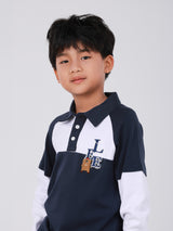 REGULAR FIT MINI ZOO COLLECTION BOY'S LONG SLEEVE POLO NAVY