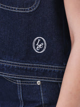 CROP FIT WOMEN'S SHORT SLEEVE DENIM SHIRT DARK INDIGO
