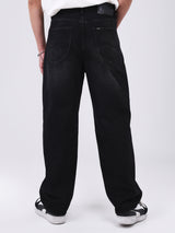 BARREL FIT MID RISE CURVED-LEG MEN'S JEANS BLACK