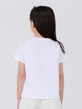 เสื้อยืดแขนสั้นเด็กผู้หญิง คอลเลคชั่น MINI ZOO ทรงตรง สีขาว