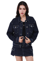 เสื้อแจ็คเก็ตผู้หญิง ทรงตรง สียีนส์เข้ม