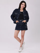 เสื้อแจ็คเก็ตผู้หญิง ทรงตรง สียีนส์เข้ม
