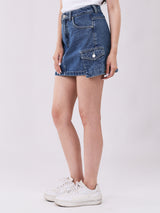 กระโปรงกางเกงขาสั้นผู้หญิง สียีนส์กลาง