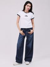 เสื้อยืดแขนสั้นผู้หญิง คอลเลคชั่น LEE BANGKOK SLIM FIT สีครีม