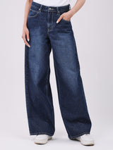WIDE LEG FIT HIGH RISE RELAXED WOMEN'S JEANS DARK INDIGO