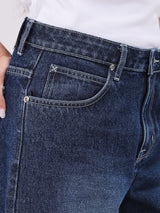 WIDE LEG FIT HIGH RISE RELAXED WOMEN'S JEANS DARK INDIGO