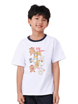 เสื้อยืดแขนสั้นเด็กผู้ชาย คอลเลคชั่น MINI ZOO ทรงตรง สีขาว