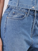 WIDE LEG FIT HIGH RISE RELAXED WOMEN'S JEANS MID INDIGO