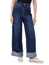 WIDE LEG FIT HIGH RISE RELAXED WOMEN'S JEANS DARK INDIGO