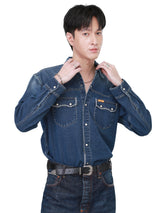 เสื้อเชิ้ตยีนส์แขนยาวผู้ชาย คอลเลคชั่น 101 COMFORT FIT สียีนส์กลาง