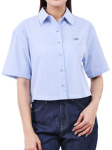 เสื้อเชิ้ตแขนสั้นผู้หญิง CROPPED FIT สีฟ้า