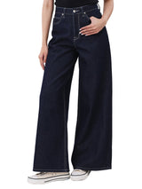 กางเกงยีนส์ผู้หญิง WIDE LEG FIT เอวสูง ทรงขากว้าง สียีนส์เข้ม
