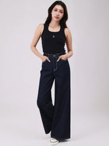 กางเกงยีนส์ผู้หญิง WIDE LEG FIT เอวสูง ทรงขากว้าง สียีนส์เข้ม