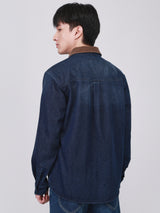 เสื้อเชิ้ตยีนส์แขนยาวผู้ชาย ทรงตรง สียีนส์เข้ม