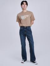 กางเกงยีนส์ผู้ชาย BOOTCUT FIT เอวสูง ทรงตรง-ขาม้า สียีนส์เข้ม
