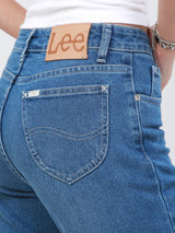 กางเกงยีนส์ผู้หญิง BOOTCUT FIT เอวสูง ทรงตรง-ขาม้า สียีนส์อ่อน