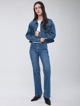 กางเกงยีนส์ผู้หญิง BOOTCUT FIT เอวสูง ทรงตรง-ขาม้า สียีนส์อ่อน