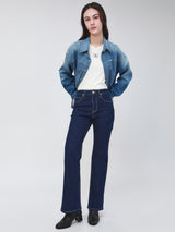 กางเกงยีนส์ผู้หญิง BOOTCUT FIT เอวสูง ทรงตรง-ขาม้า สียีนส์กลาง