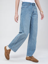 BALLOON BARREL FIT HIGH RISE WIDE LEG WOMEN'S JEANS LIGHT INDIGO