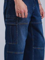 กางเกงยีนส์ผู้ชาย EXTRA WIDE FIT เอวสูง ทรงขากว้าง สียีนส์เข้ม
