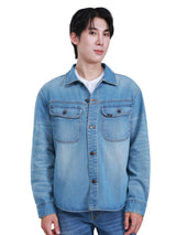 เสื้อเชิ้ตยีนส์แขนยาวผู้ชาย คอลเลคชั่น ON THE GO COMFORT FIT สียีนส์กลาง