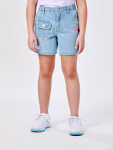 กางเกงขาสั้นเด็กผู้หญิง คอลเลคชั่น NEW PREPS สียีนส์อ่อน