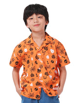 เสื้อเชิ้ตแขนสั้นเด็กผู้ชาย คอลเลคชั่น HALLOWEEN ทรงตรง สีส้ม