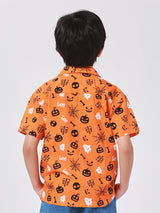 เสื้อเชิ้ตแขนสั้นเด็กผู้ชาย คอลเลคชั่น HALLOWEEN ทรงตรง สีส้ม
