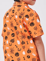 เสื้อเชิ้ตแขนสั้นเด็กผู้ชาย คอลเลคชั่น HALLOWEEN ทรงตรง สีส้ม