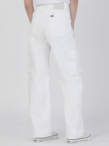 กางเกงยีนส์ผู้หญิง CARGO FIT เอวกลาง ทรงตรง สีขาว