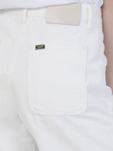 กางเกงยีนส์ผู้หญิง CARGO FIT เอวกลาง ทรงตรง สีขาว