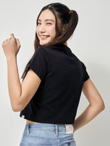 เสื้อยืดแขนสั้นผู้หญิง คอลเลคชั่น LEE PINK CROP FIT สีดำ