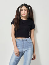 เสื้อยืดแขนสั้นผู้หญิง คอลเลคชั่น LEE PINK CROP FIT สีดำ
