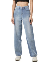 กางเกงยีนส์ผู้หญิง คอลเลคชั่น LEE PINK COMFORT FIT เอวสูง ทรงกระบอก สียีนส์อ่อน