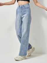 กางเกงยีนส์ผู้หญิง คอลเลคชั่น LEE PINK COMFORT FIT เอวสูง ทรงกระบอก สียีนส์อ่อน